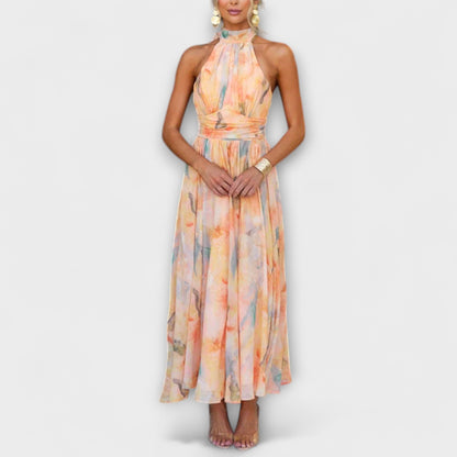 Watercolor Halter Neck Maxi Dress